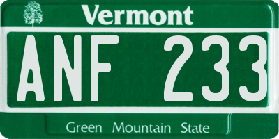 VT license plate ANF233