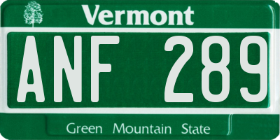 VT license plate ANF289