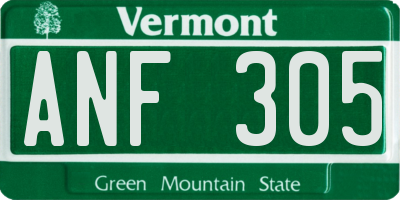 VT license plate ANF305