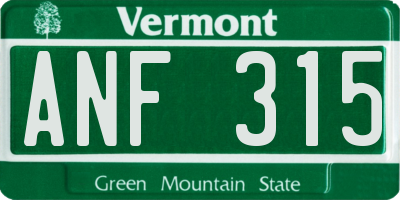 VT license plate ANF315