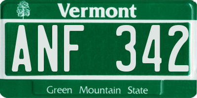 VT license plate ANF342