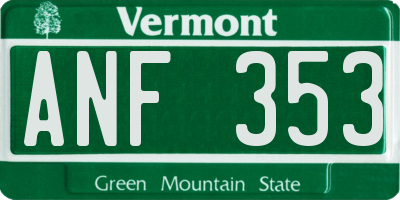 VT license plate ANF353