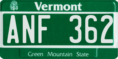 VT license plate ANF362