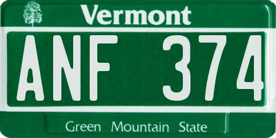VT license plate ANF374