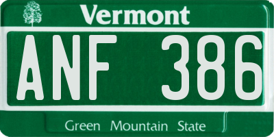 VT license plate ANF386
