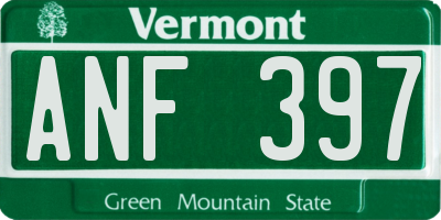 VT license plate ANF397