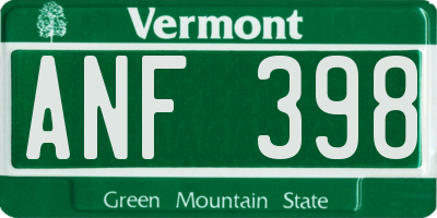 VT license plate ANF398
