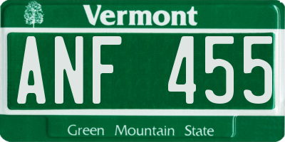 VT license plate ANF455