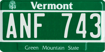 VT license plate ANF743