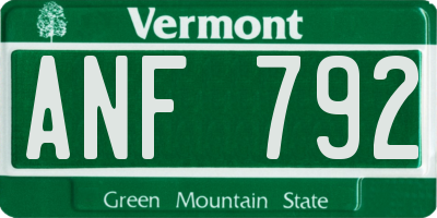 VT license plate ANF792