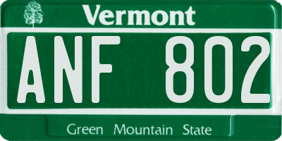 VT license plate ANF802