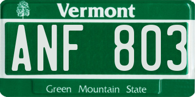 VT license plate ANF803