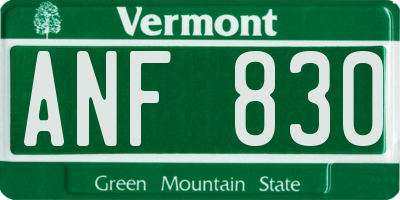 VT license plate ANF830