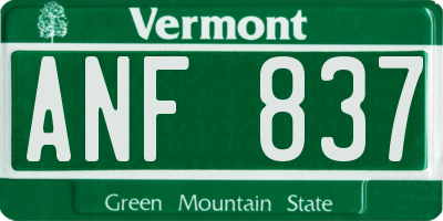 VT license plate ANF837