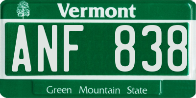 VT license plate ANF838
