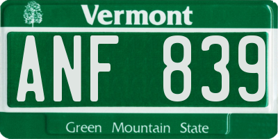VT license plate ANF839