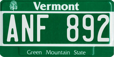 VT license plate ANF892