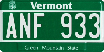 VT license plate ANF933