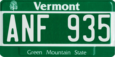 VT license plate ANF935