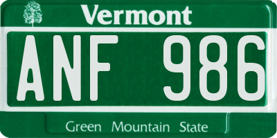 VT license plate ANF986