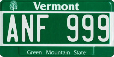 VT license plate ANF999
