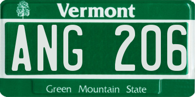 VT license plate ANG206
