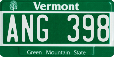 VT license plate ANG398