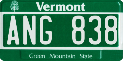 VT license plate ANG838
