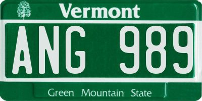 VT license plate ANG989