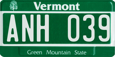 VT license plate ANH039