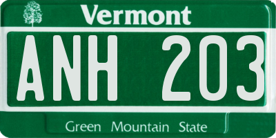 VT license plate ANH203