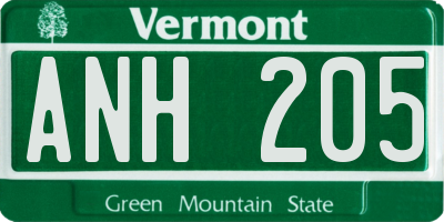 VT license plate ANH205