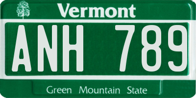 VT license plate ANH789