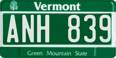 VT license plate ANH839
