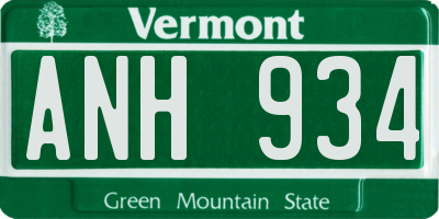 VT license plate ANH934