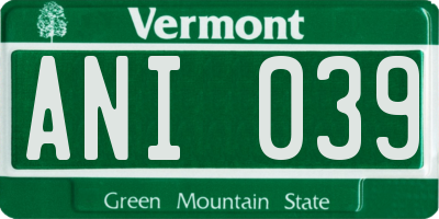 VT license plate ANI039