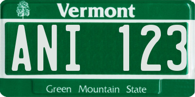 VT license plate ANI123