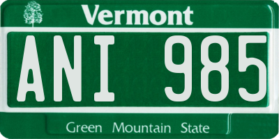 VT license plate ANI985