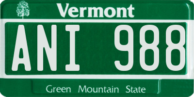 VT license plate ANI988
