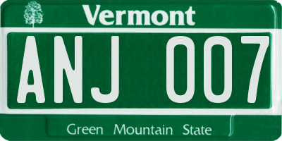 VT license plate ANJ007
