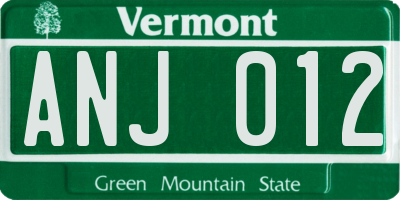 VT license plate ANJ012