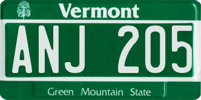 VT license plate ANJ205