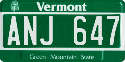 VT license plate ANJ647