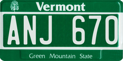 VT license plate ANJ670