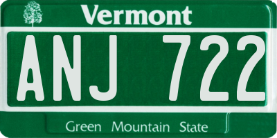 VT license plate ANJ722