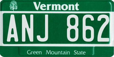 VT license plate ANJ862