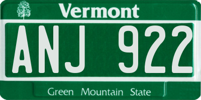 VT license plate ANJ922