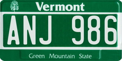 VT license plate ANJ986