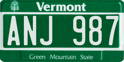 VT license plate ANJ987