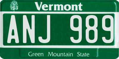 VT license plate ANJ989